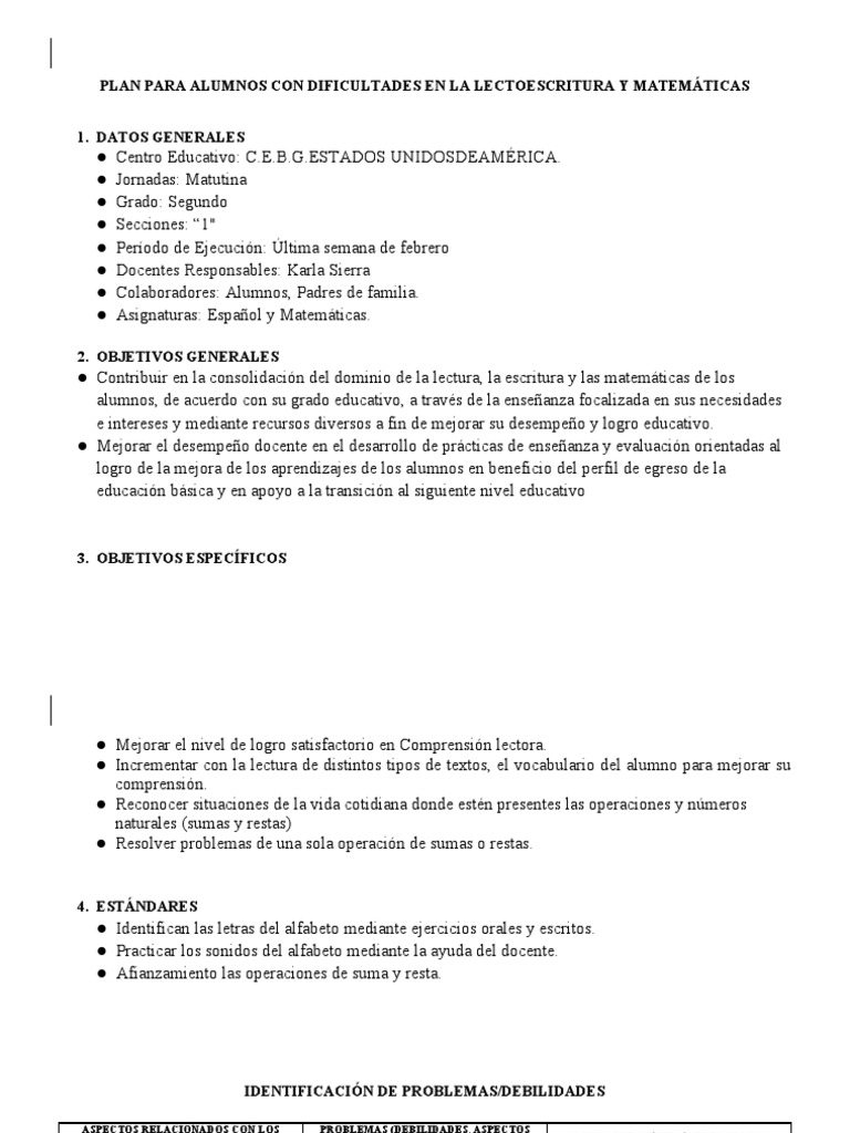 Plan de Mejora Segundo Grado Grado-1 | PDF | Método de enseñanza ...