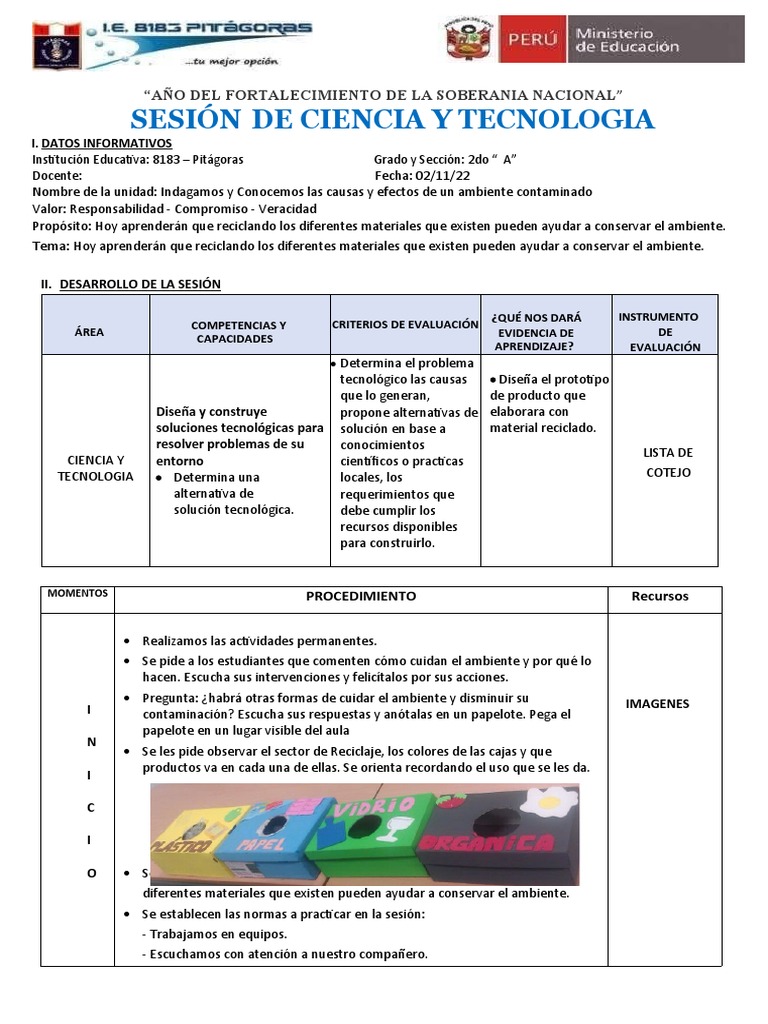 Sesion de Ciencia y Tecnologia - 2 de Noviembre | PDF | Evaluación ...
