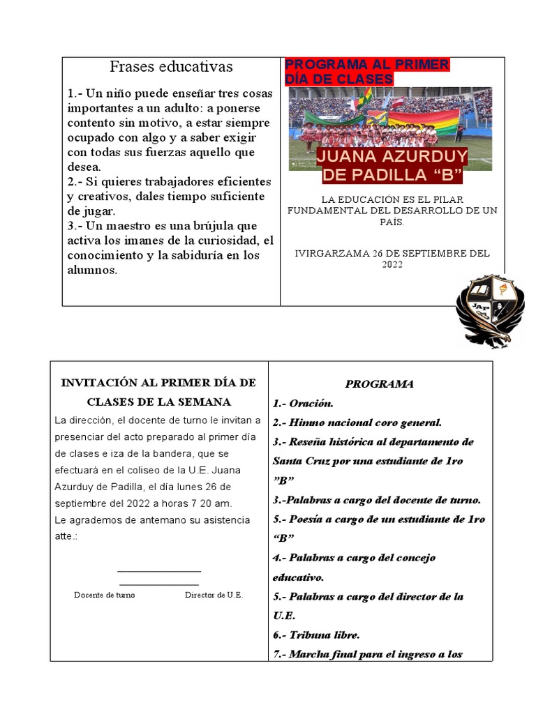 Programa para el Primer Día de Clases | PDF