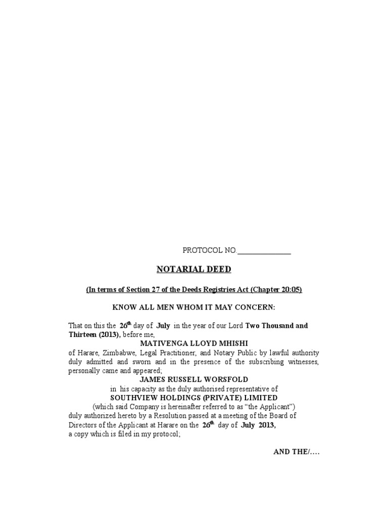 Notarial Deed of Trust Ryelands Mews Land Shares PDF Notary Public