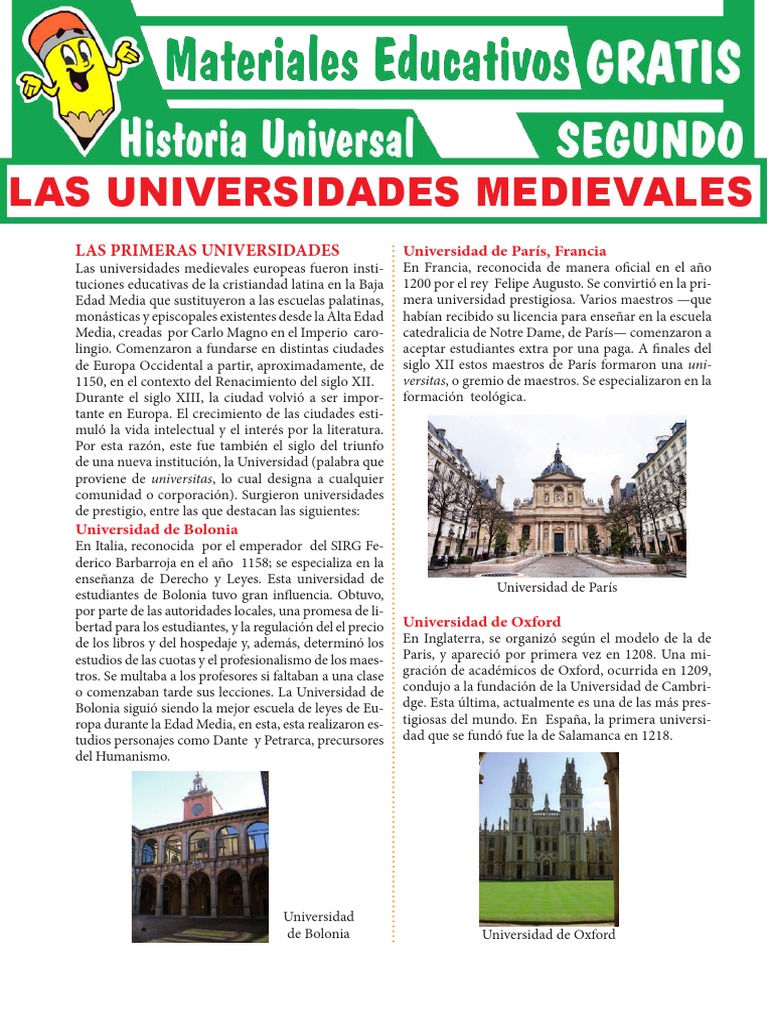 Las Universidades Medievales para Segundo Grado de Secundaria | PDF ...