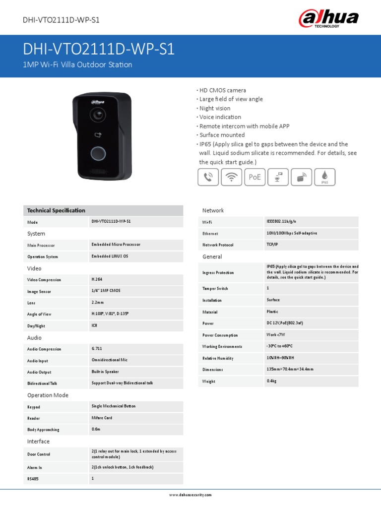 Citofono Dhi-Vto2111d-Wp | PDF | Wi Fi | Computer Network