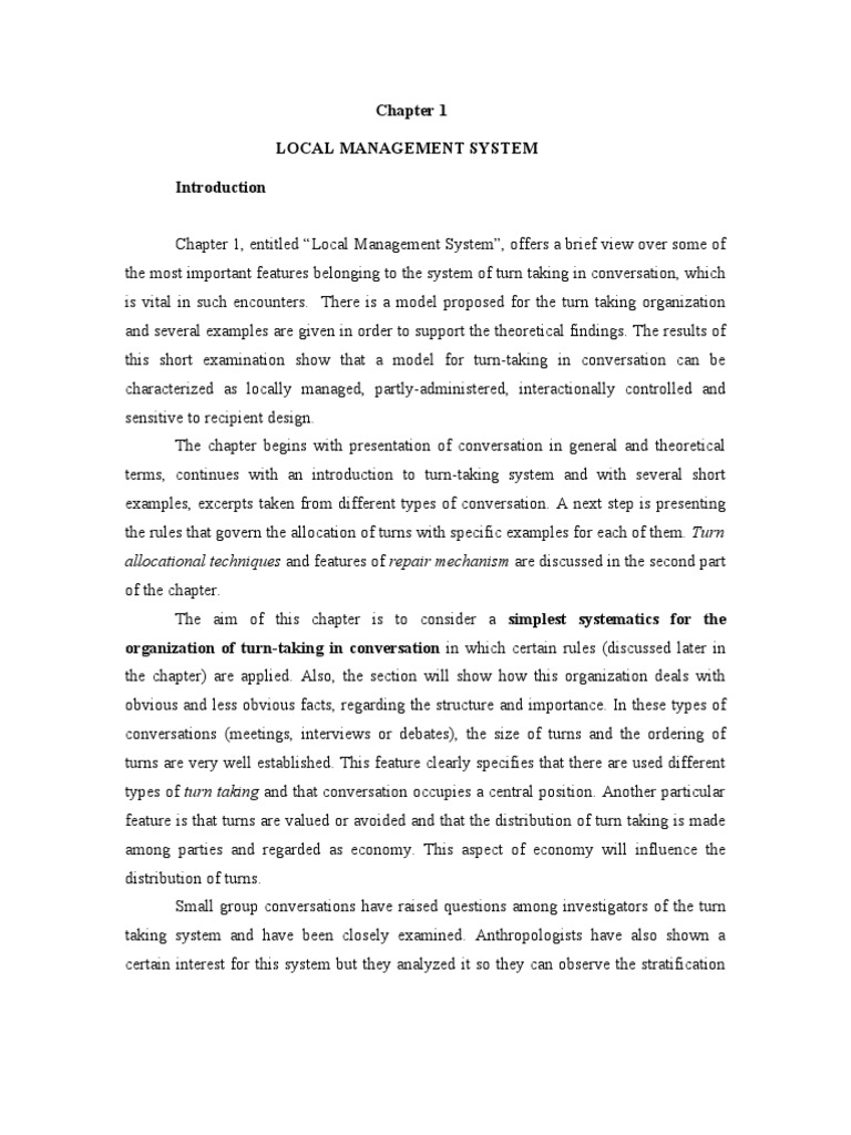 Local Management in Conversation Systems | PDF | Conversation ...