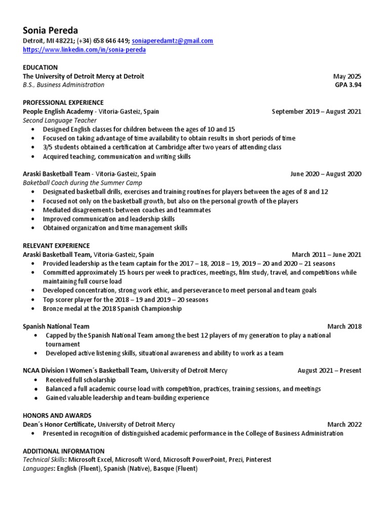 Cmc-Undergraduate-Resume-Template 1 | PDF | English As A Second Or ...