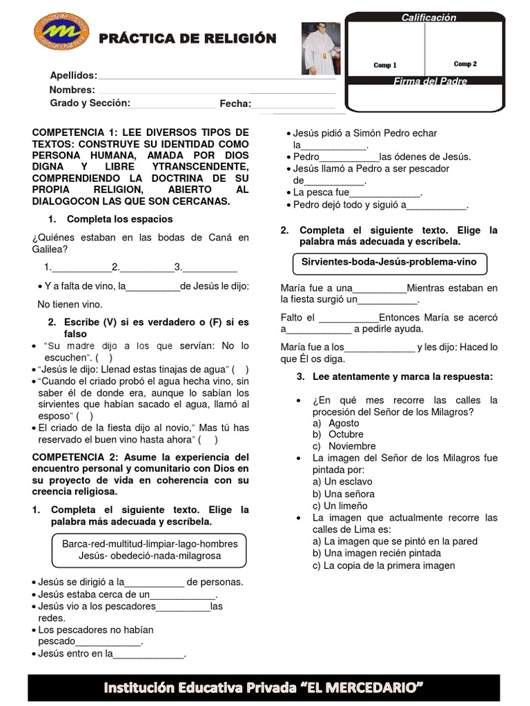 Practica de Religión | PDF | Jesús | María, madre de Jesús
