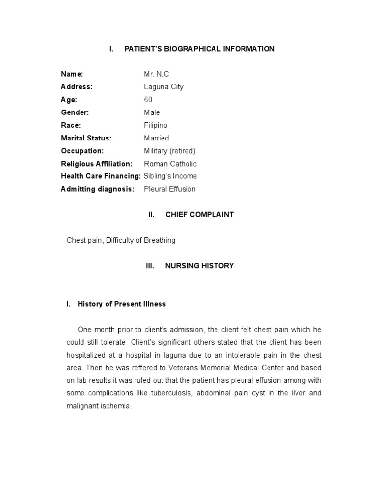 Nursing History Sample  PDF  Hospital  Pain With Regard To History Of Present Illness Template