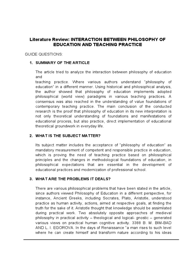 Interaction Between Philosophy and Teaching Practice | PDF | Teaching ...
