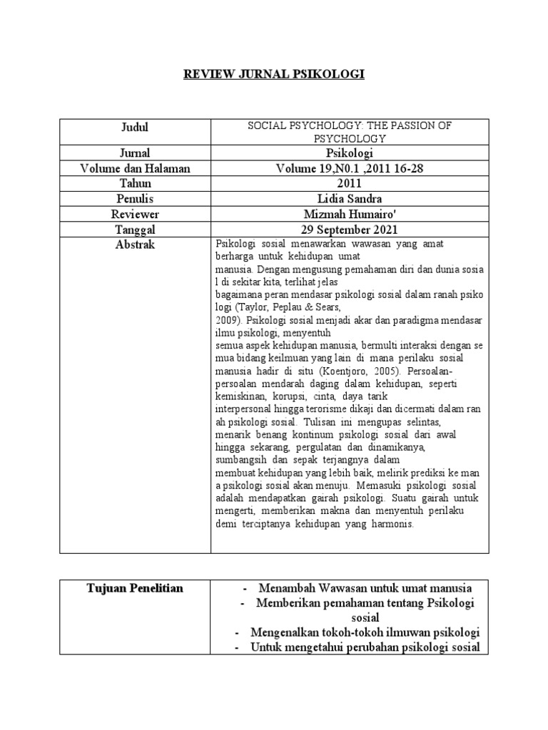Review Jurnal Psikologi | PDF