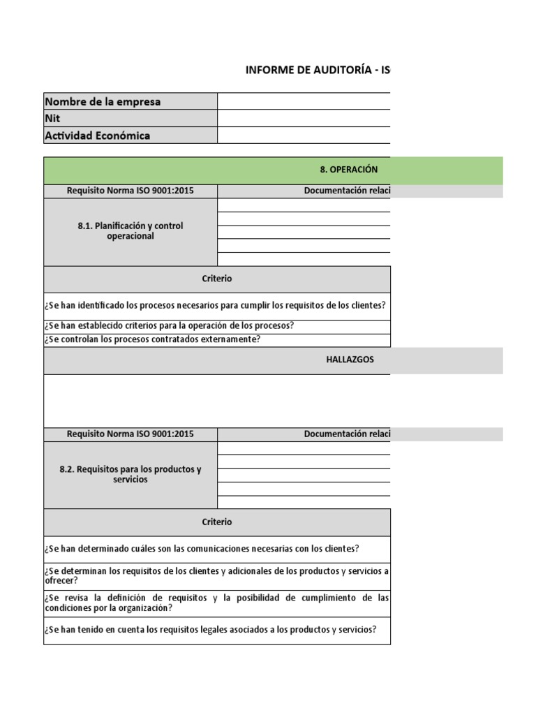 Formato Auditoría ISO 90012015 | PDF | Gestión de la calidad | Calidad ...