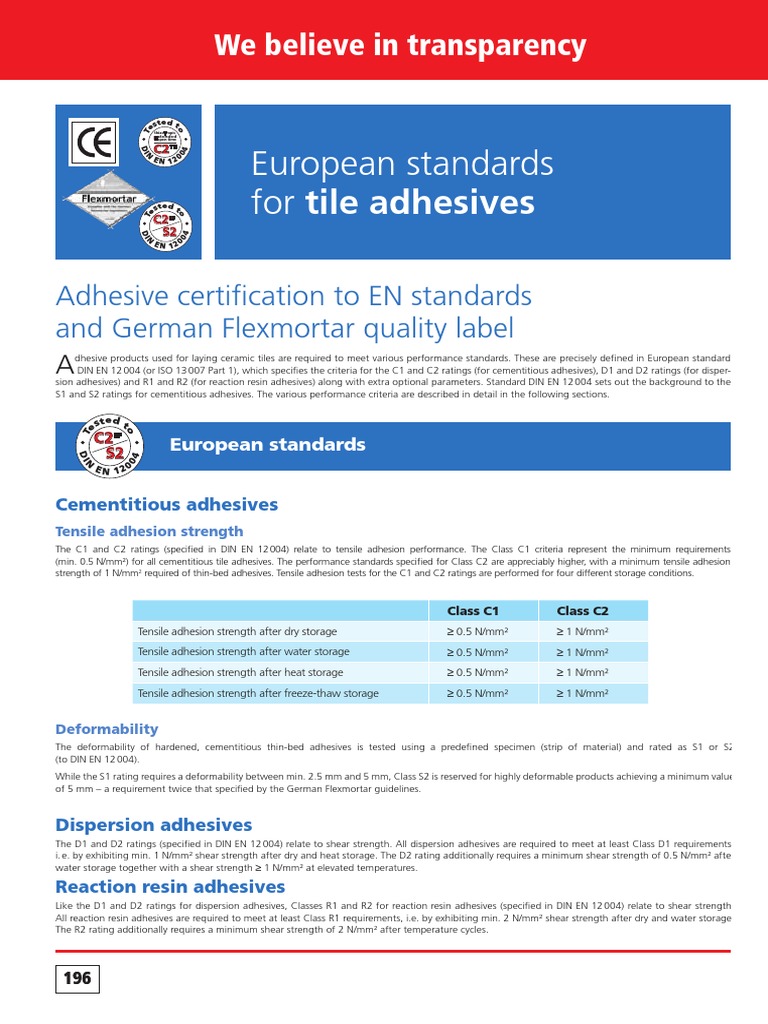 European Standards For Tile Adhesives PDF Adhesive Cement
