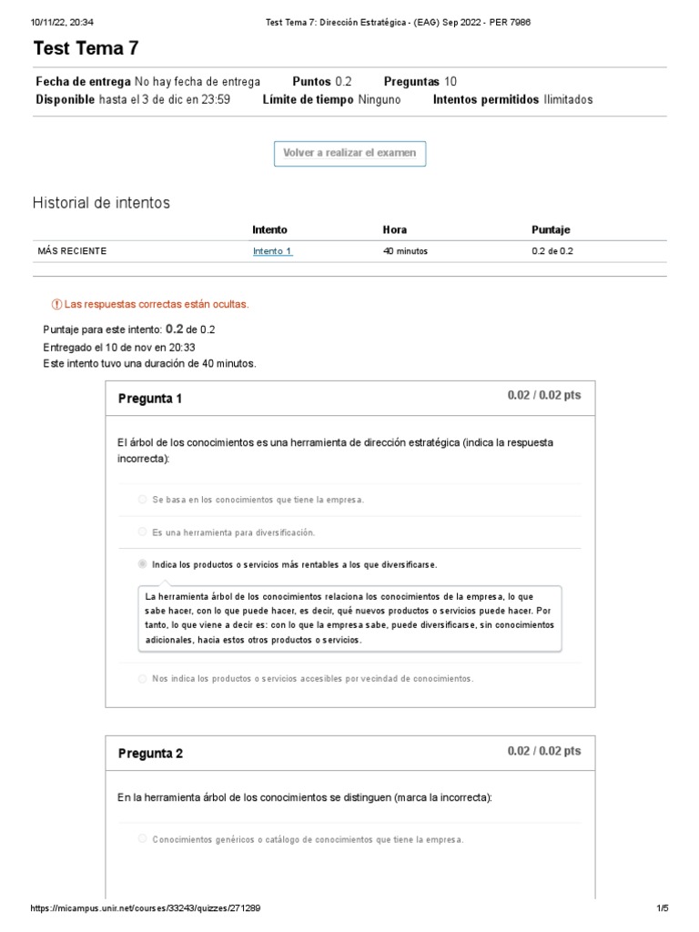 Test Tema 7 - Dirección Estratégica - (EAG) Sep 2022 - PER 7986 | PDF ...