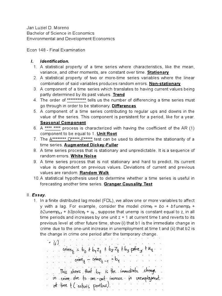 Time Series Analysis and Econometrics Exam | PDF | Stationary Process ...