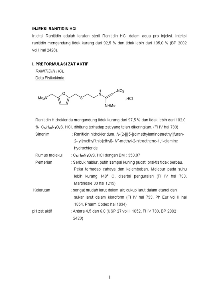 Formula Injeksi Ranitidin HCl 50 mg/2 ml | PDF | Sains & Matematika