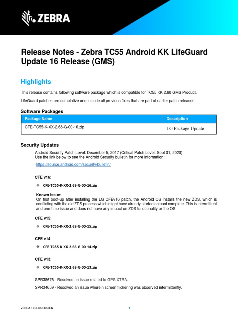 TC55 Android KK BSP v2.68 GMS LifeGuard Update 16 ReleaseNotes | PDF ...