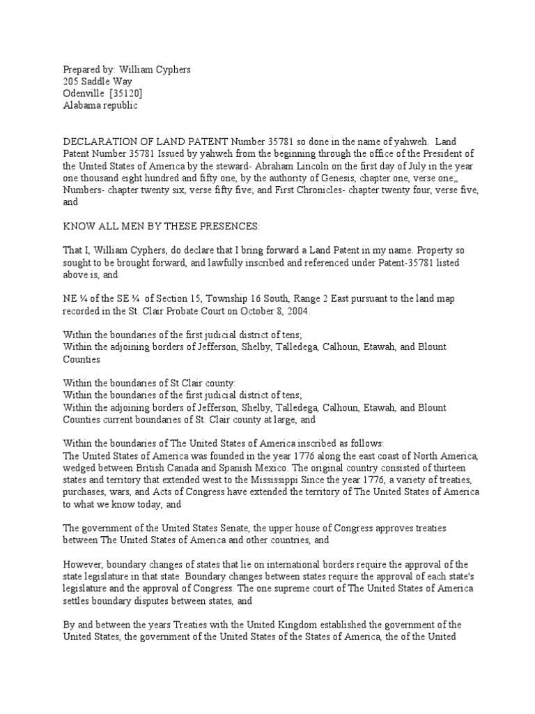 Land Patent PDF Louisiana Purchase U.S. State