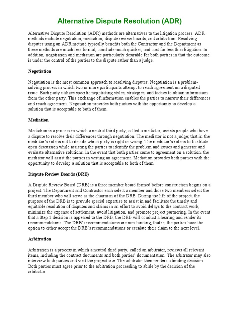 Understanding Alternative Dispute Resolution | PDF | Mediation ...