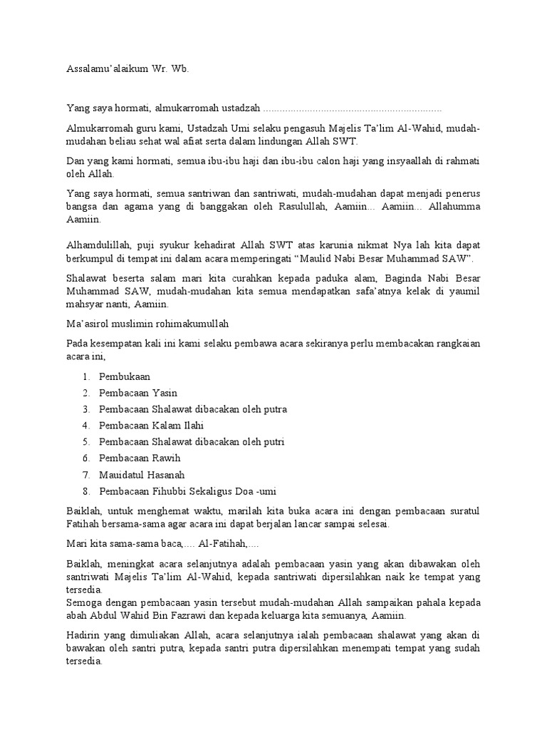 Teks Pembawa Acara Maulid Nabi | PDF