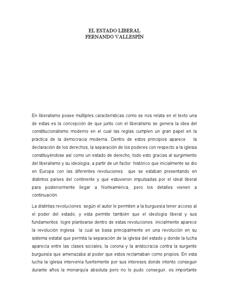 El Estado Liberal PDF Estado (política) Liberalismo