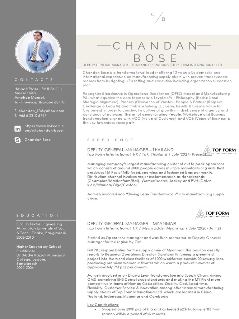 3 Pages - CV - Chandan Bose 300522 | PDF | Lean Manufacturing | Business