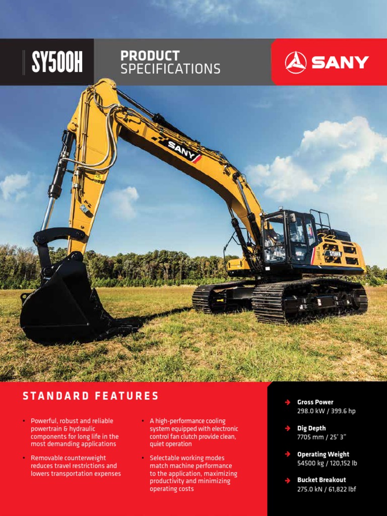 SANY_Excavator_SY500H_Specs_Pages PDF Length Manufactured Goods