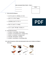 English Assessment Sheet (Unit 0 - Unit 1) : Score
