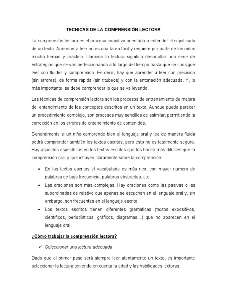 Técnicas Estrategias De La Comprensión Lectora Descargar Gratis Pdf