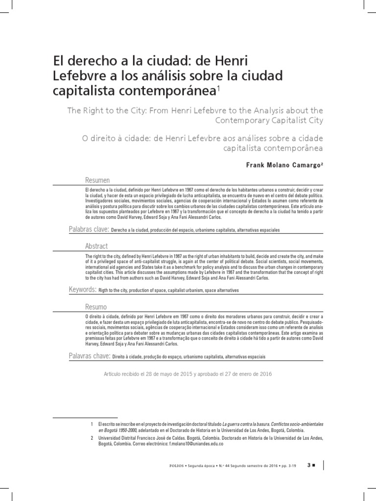 El Derecho A La Ciudad de Henri Lefebvre | PDF | Bogotá | Internacional ...