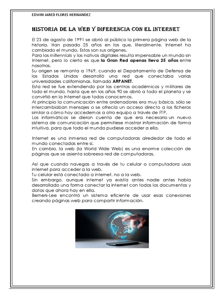 Historia de La Web y Diferencia Con El Internet | PDF | Red mundial ...