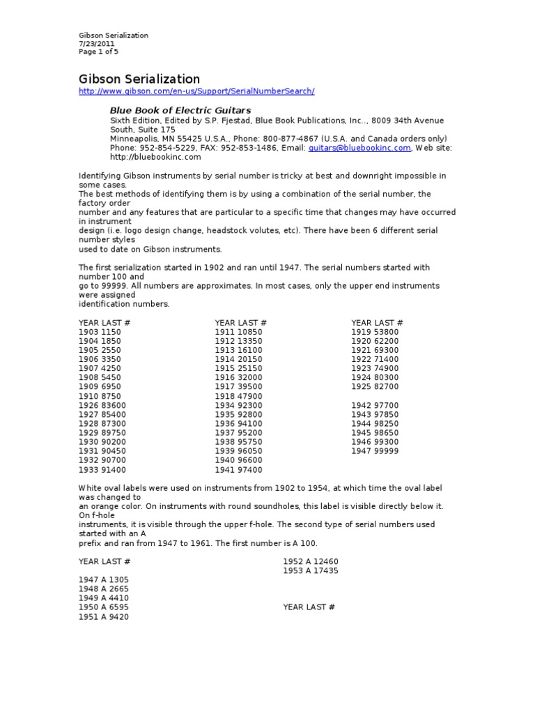 Gibson Serialization Blue Book of Electric Guitars PDF Guitars