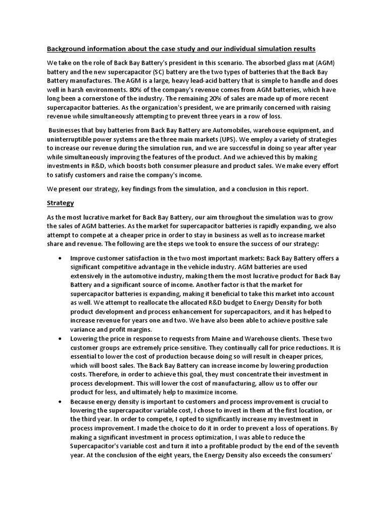 Back Bay Battery Case Study Insights | PDF | Sales | Simulation
