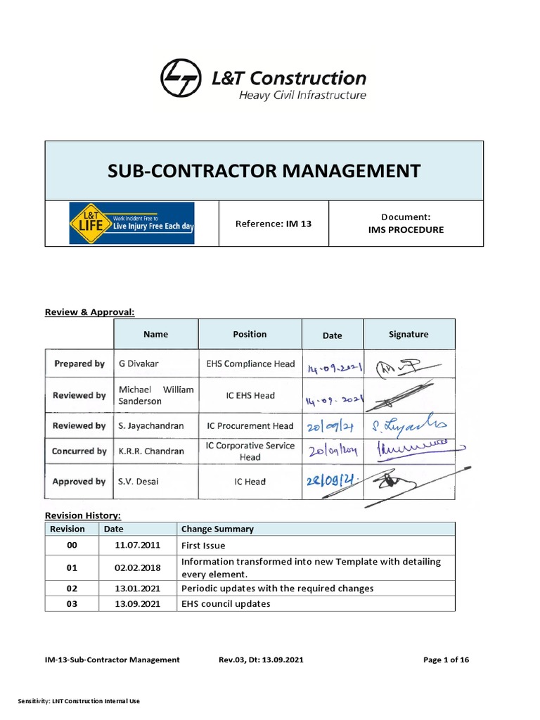 Sub-Contractor Management Procedure | PDF | Personal Protective ...