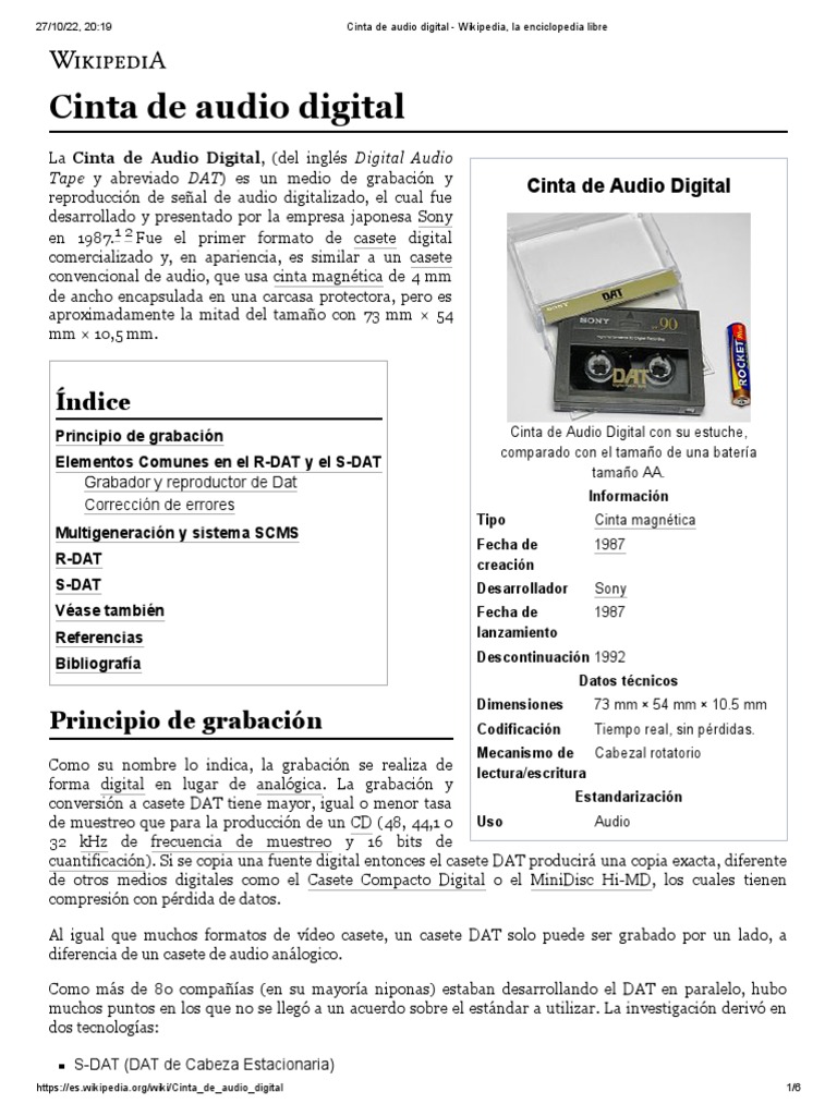 Cinta de Audio Digital - Wikipedia, La Enciclopedia Libre | PDF ...