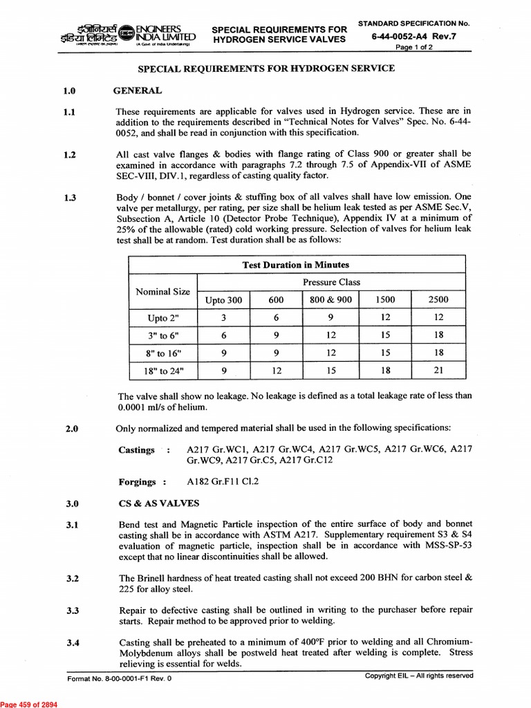 Special Requirements For Hydrogen Service Valves | PDF | Valve | Steel