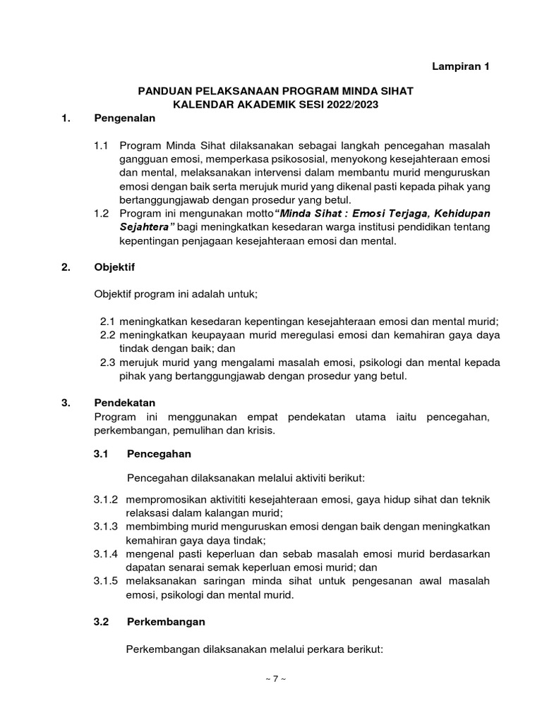 Panduan Program Minda Sihat 2022/2023 | PDF