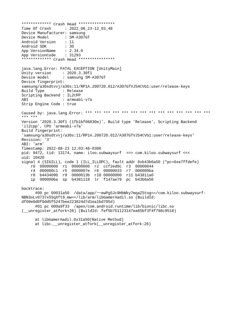 Samsung SM-A307GT Crash Report | PDF