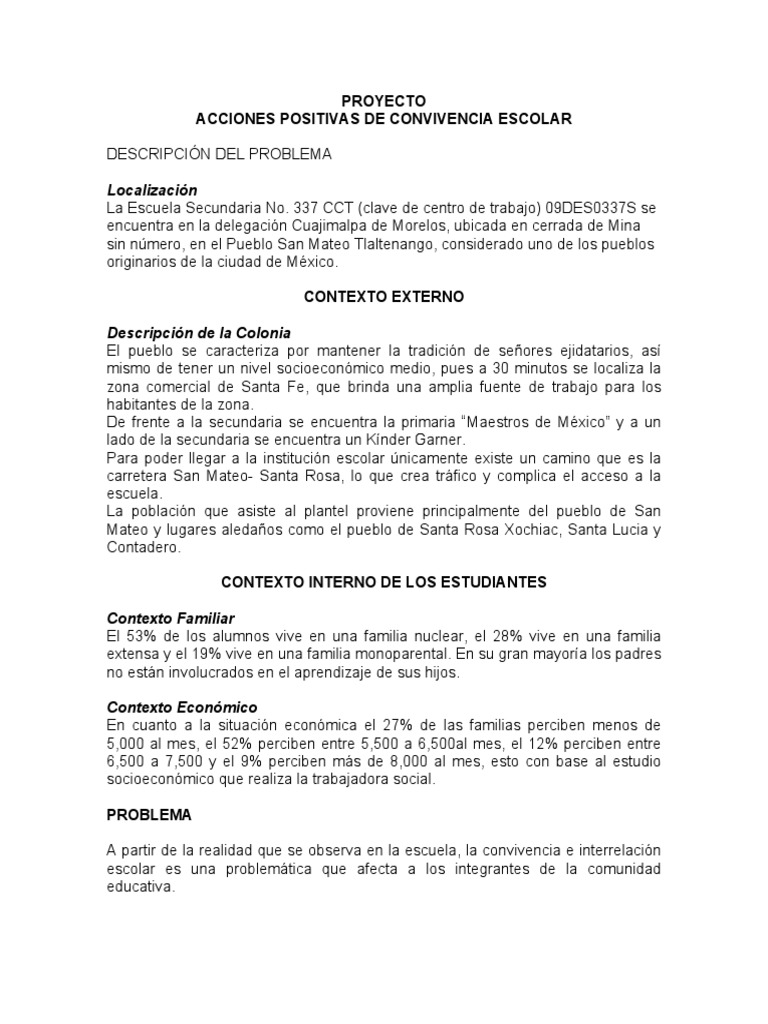 Proyecto Convivencia Escolar | PDF | Salón de clases | Evaluación