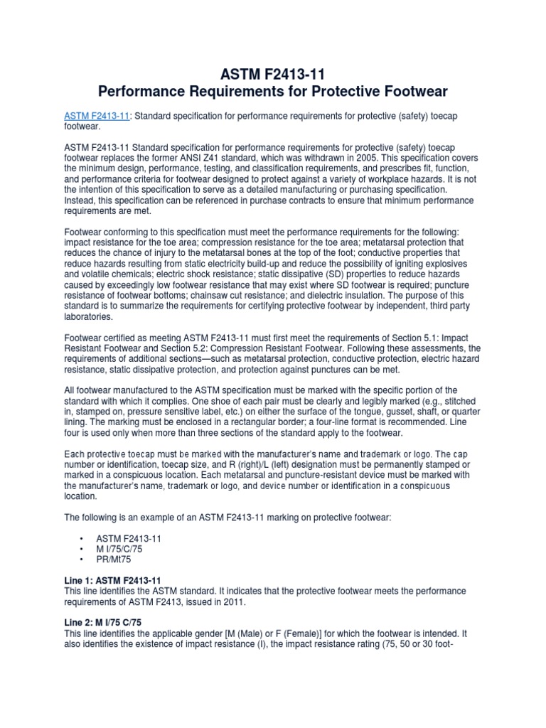 Performance Requirements For Protective Footwear PDF Electrical