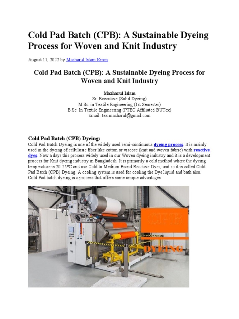 Cold Pad Batch CPB A Sustainable Dyeing Process For Woven and Knit