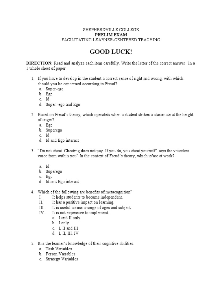 Prelim Facilitating Learner Centered Teaching Pdf Id Psychology