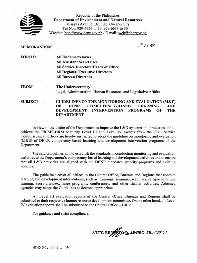 Guidelines on the m e of denr competency based learning and devt