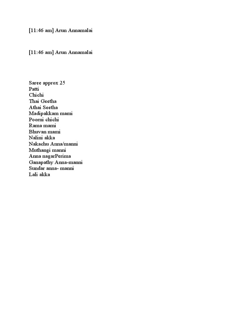 Arun Annamalai's Family List | PDF