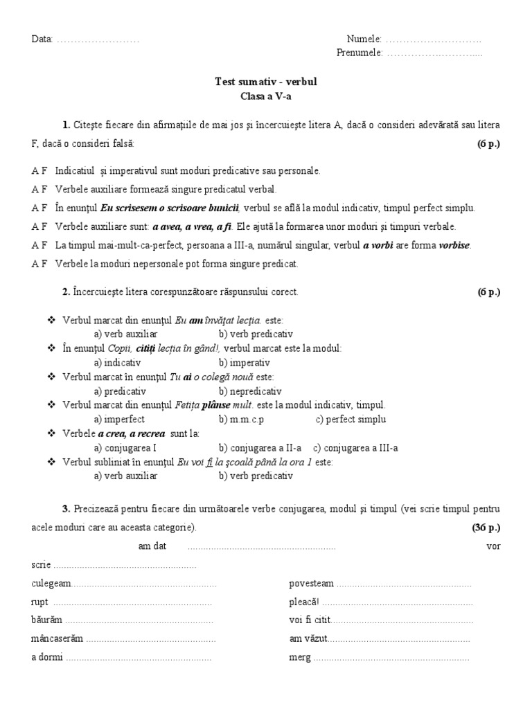 5 Test Verbul | PDF