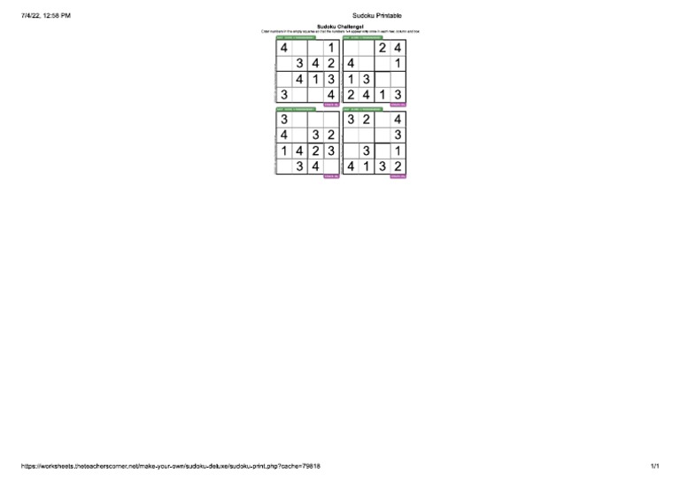 Sudoku Puzzle 4x4 Beginner PDF