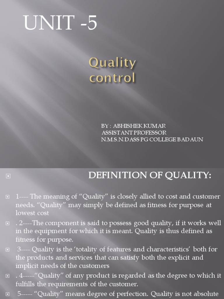 Understanding Quality Control Concepts | PDF | Lean Manufacturing ...