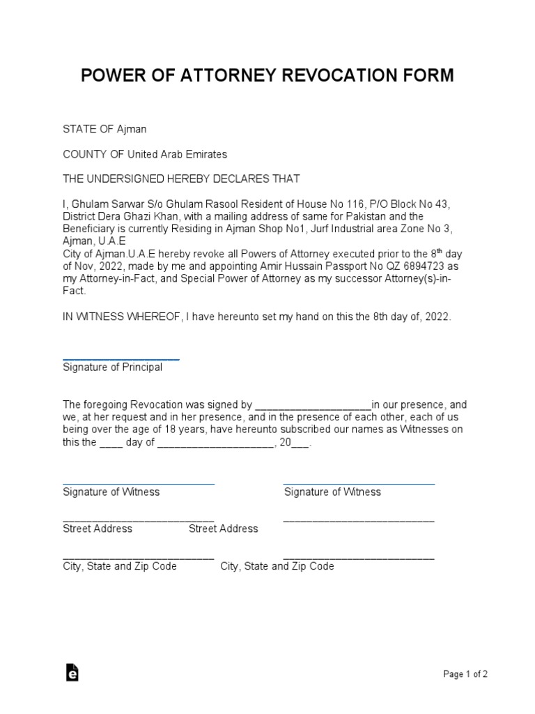 Power of Attorney Revocation Form | PDF