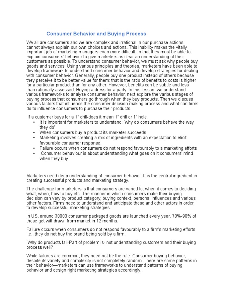 Lesson Note Con Beh (Short) | PDF | Consumer Behaviour | Behavior
