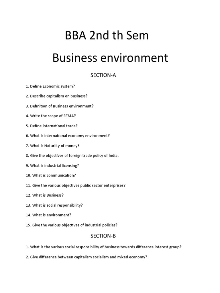 BBA 2nd TH Sem B E | PDF | International Trade | Economic System