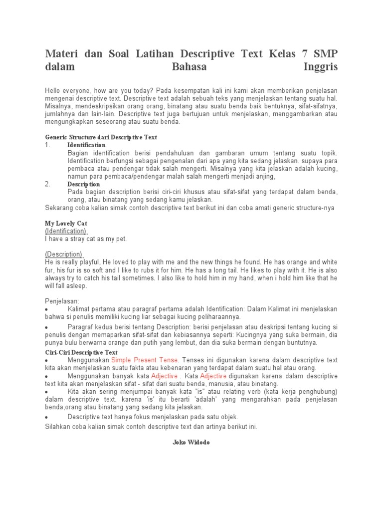 Soal Descriptive Text Kelas 7 SMP | PDF