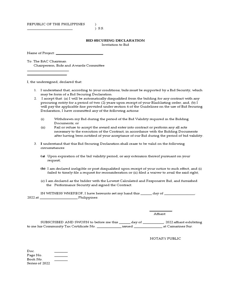 Bid Securing Declaration Statement | PDF | Justice | Crime & Violence