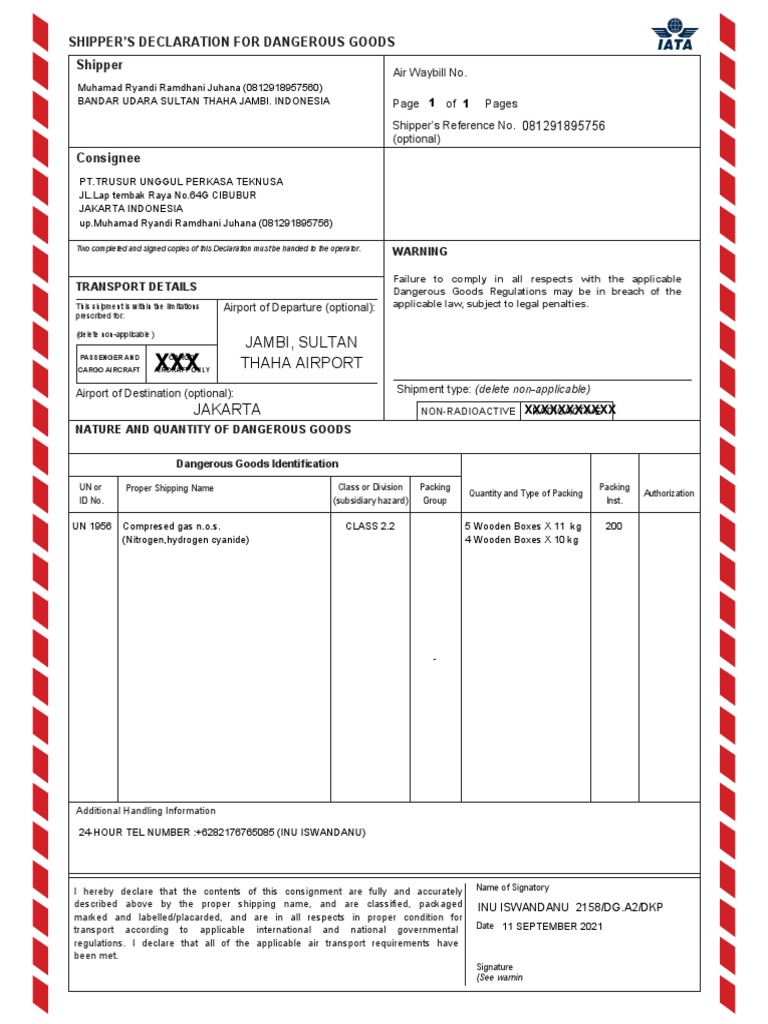 Shipper's Declaration for Dangerous Goods | PDF | Dangerous Goods ...